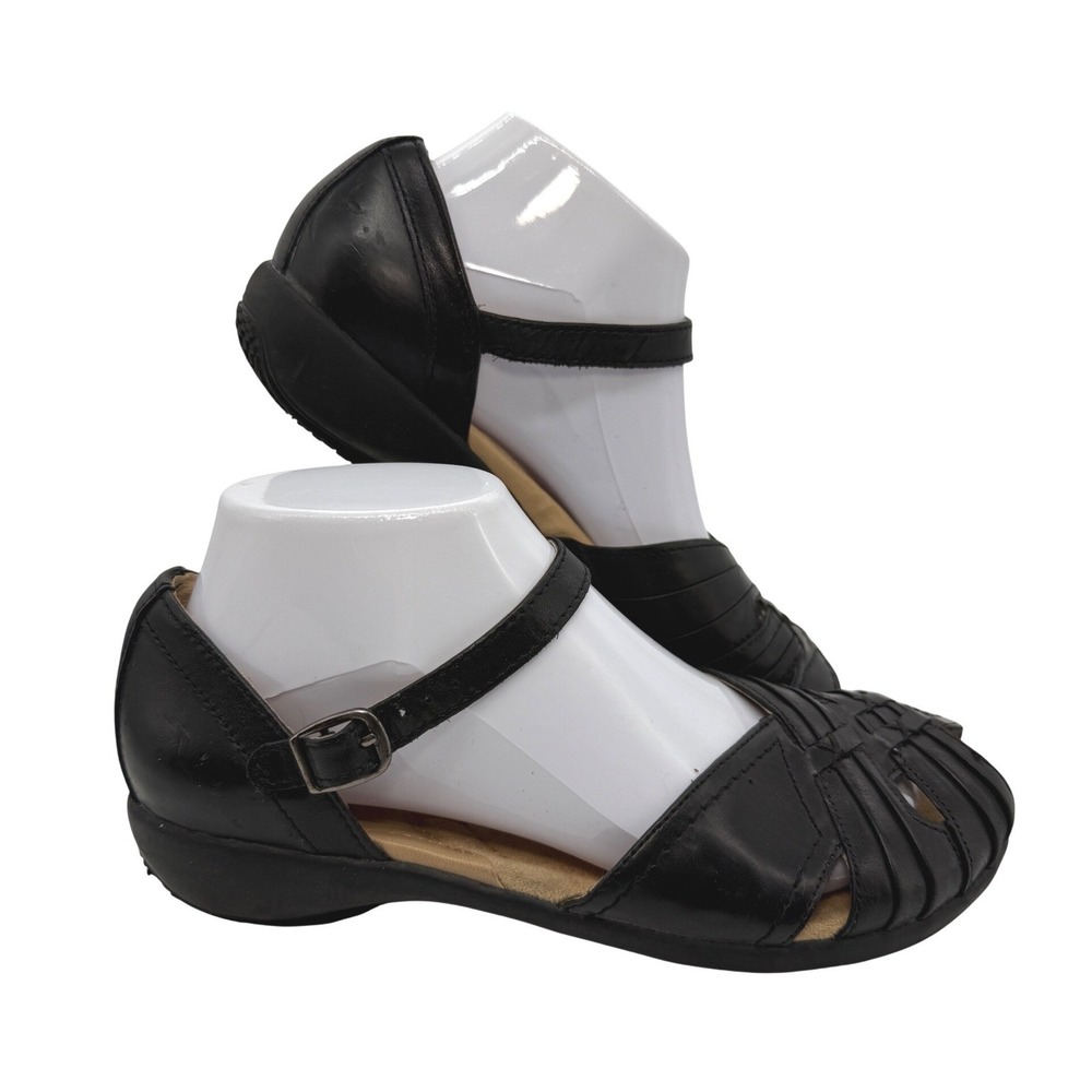 Earth Spirit Sandals Women 7 Black Leather Fisherman Mary Jane Comfort Casual